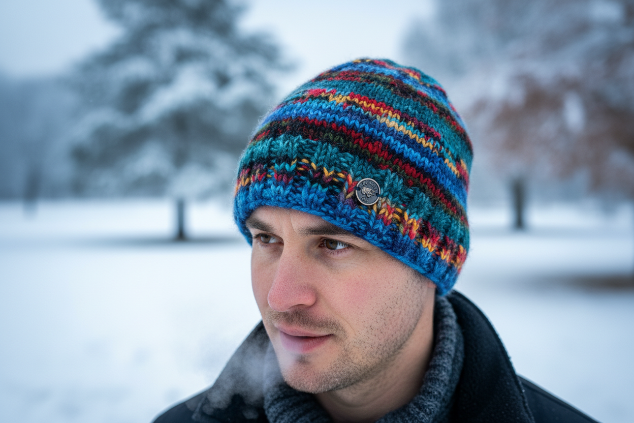 Yak Wool Fair Trade Fleece Lined Beanie Hat – Multicolour Stripe