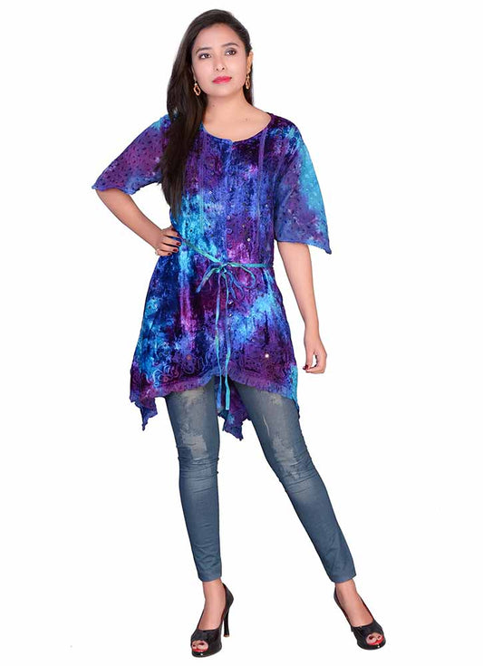 Velvet Tunic Top - Blue Turquoise Purple