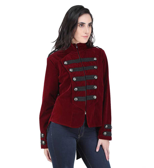 Steampunk Military Velvet Jacket Tailcoat - Burgundy