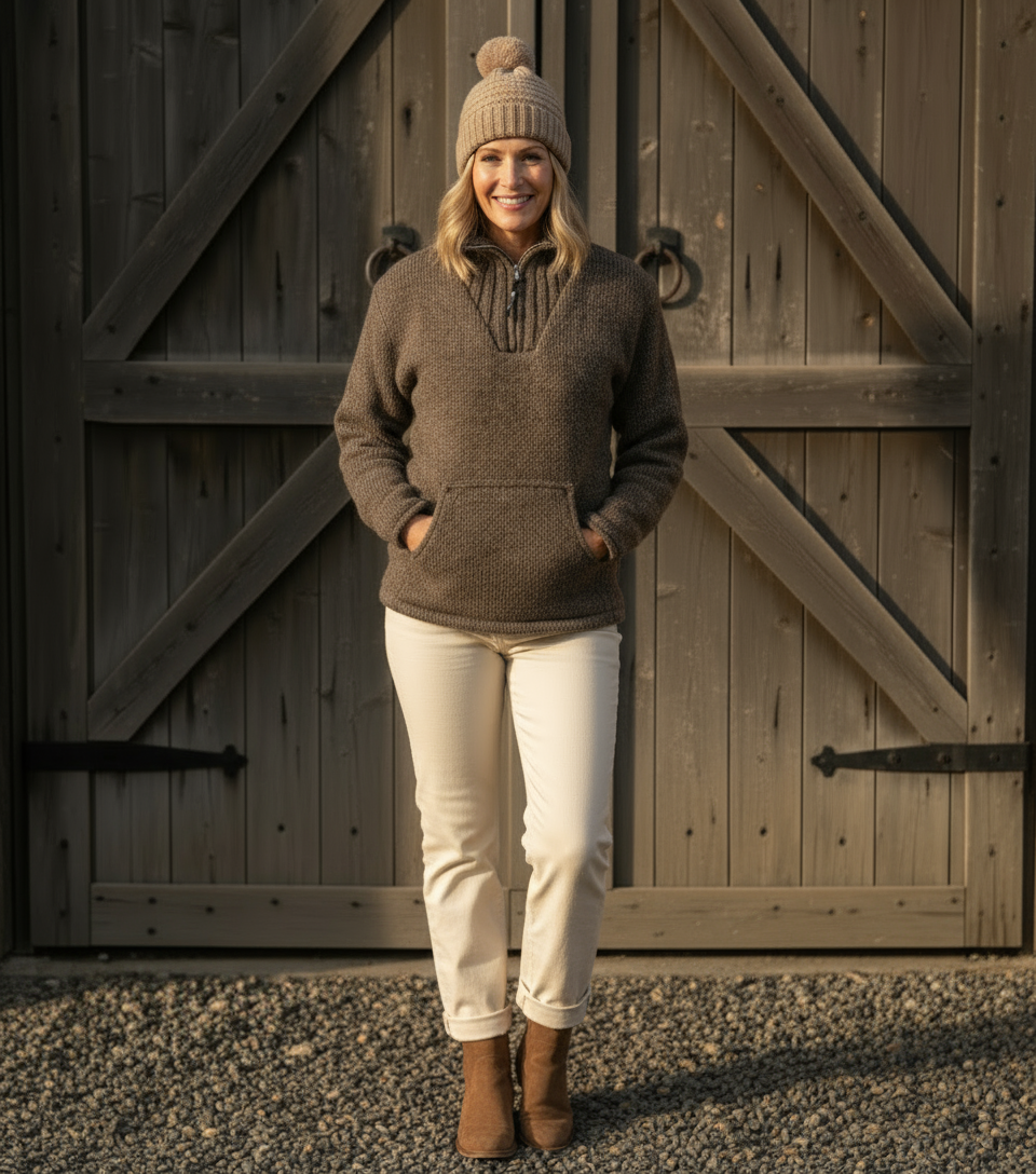 Natural Thick Wool Pull on Jumper Yak Wool - Brown