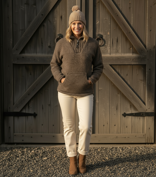 Natural Thick Wool Pull on Jumper Yak Wool - Brown