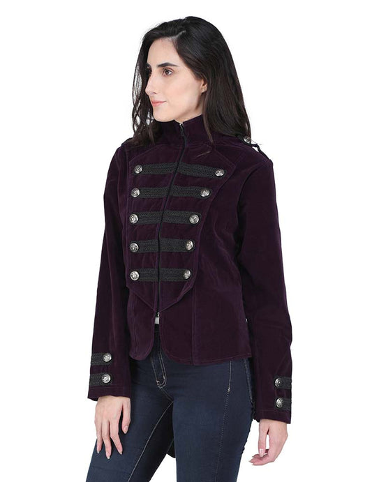 Steampunk Military Velvet Jacket Tailcoat - Aubergine Purple