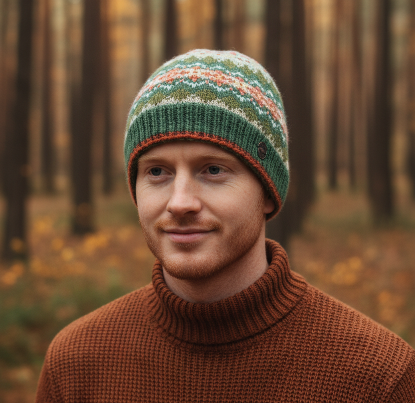 Yak Wool Fair Trade Fleece Lined Beanie Hat – Fair Isle Green