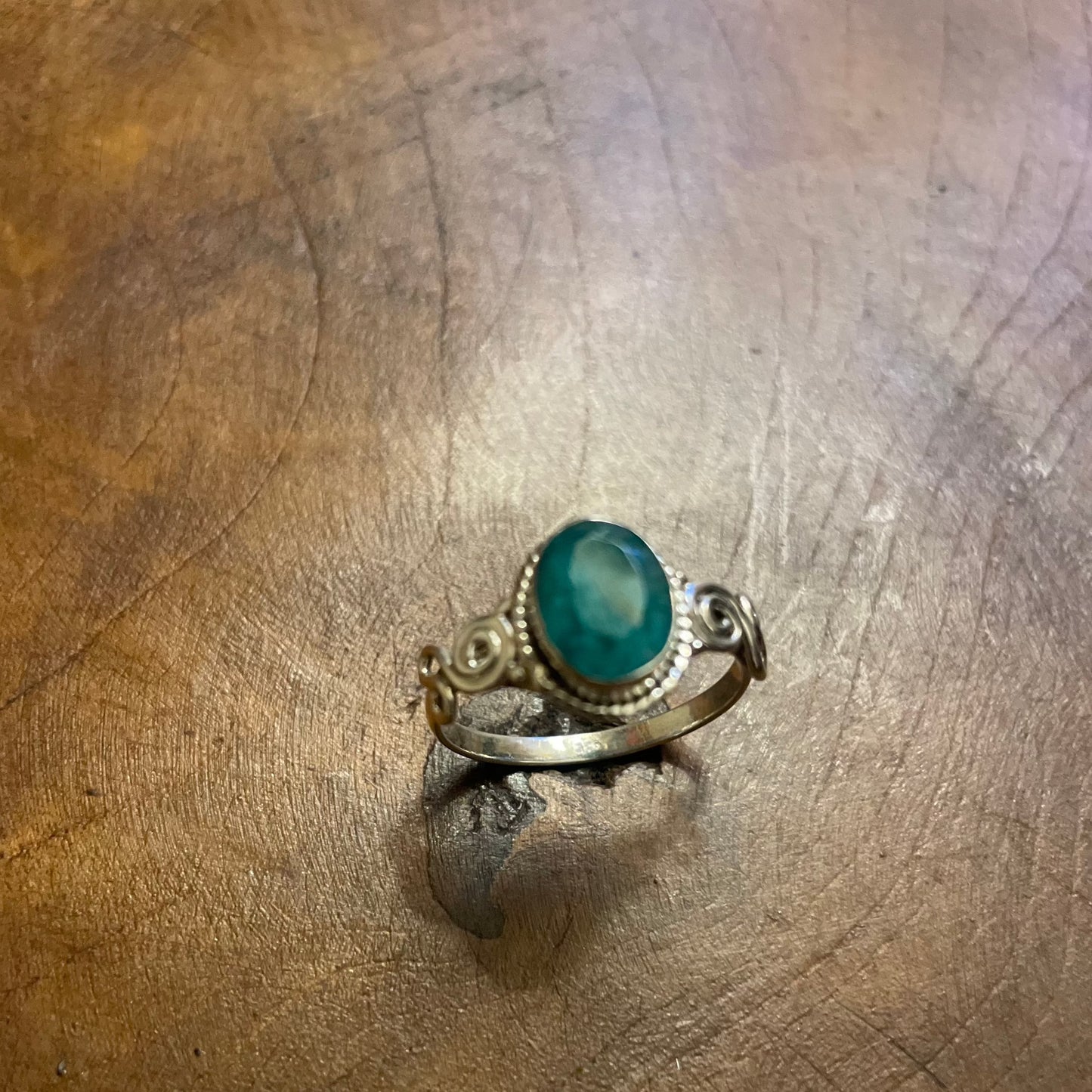 Emerald Bevel Cut Silver Ring