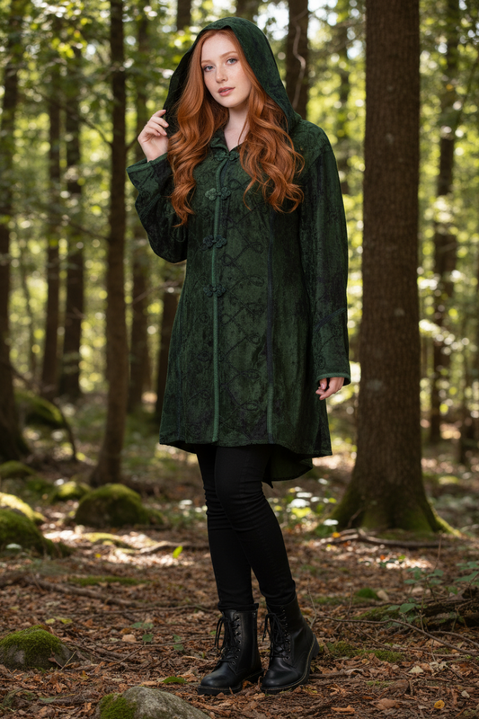 Forest Green Crushed Velvet Hooded Jacket