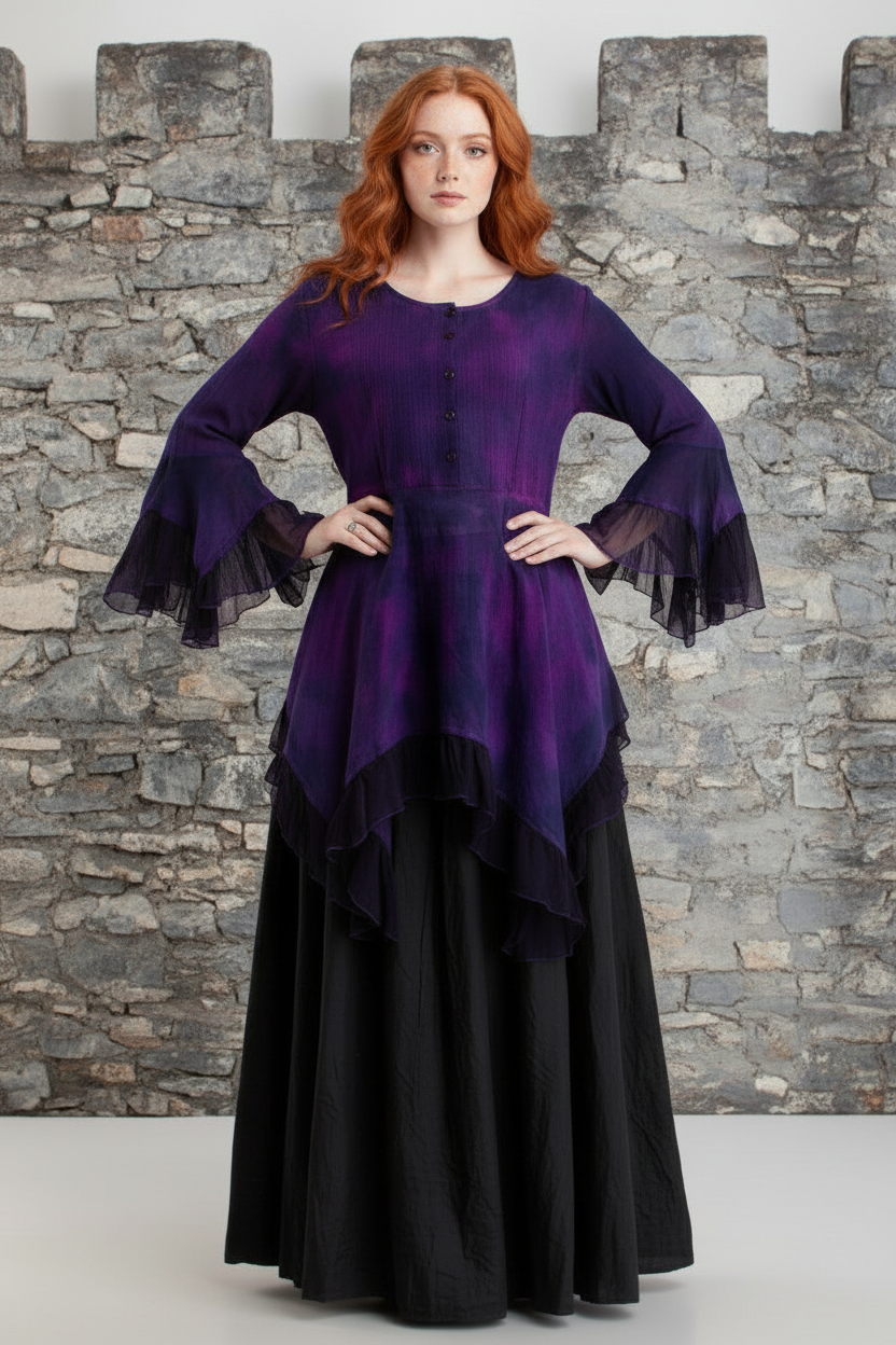 Cheesecloth Medieval Sleeve Top – Purple Tie-Dye