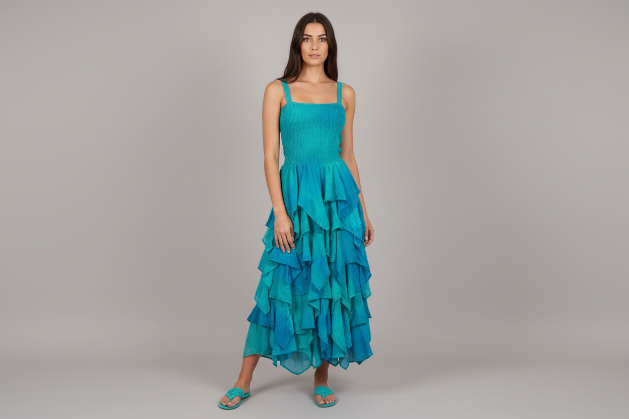 Sky Dress – Turquoise Blue Cotton Handkerchief Maxi Dress | Fit & Flare Boho Summer Style (Copy)