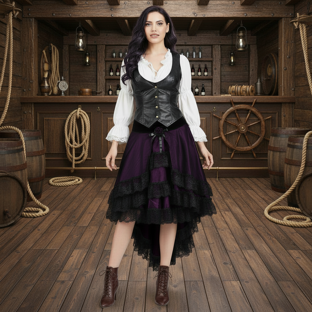 Emerald Pirate Lace Skirt – Steampunk Gothic Elegance