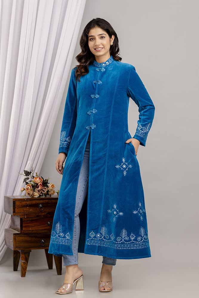 Velvet Coat Long - Electric Blue