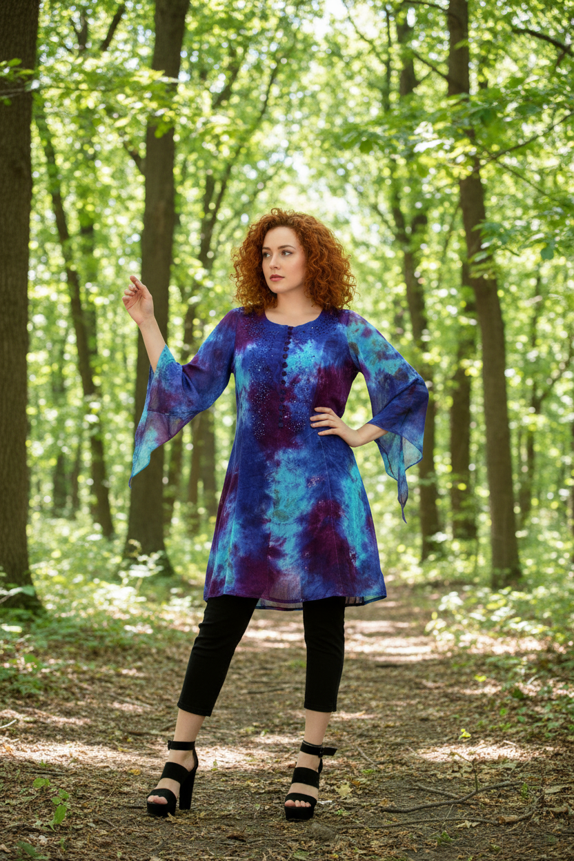 Sandra Tie-Back Chiffon & Cotton Tunic Top – Elegant Boho Fairy Style with Medieval Sleeves