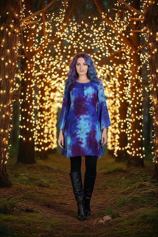 Sandra Tie-Back Chiffon & Cotton Tunic Top – Elegant Boho Fairy Style with Medieval Sleeves