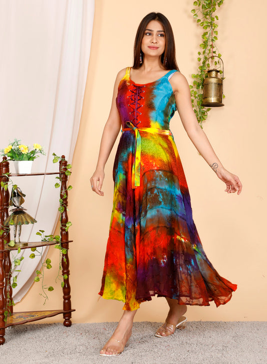 Lace Up Bodice Dress Rainbow Fit and Flare