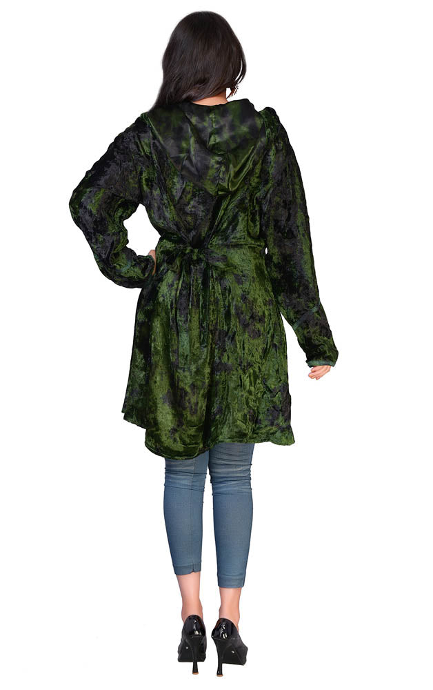 Forest Green Crushed Velvet Hooded Jacket