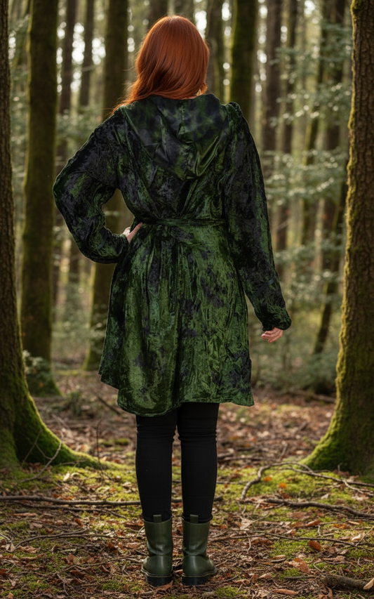 Forest Green Crushed Velvet Hooded Jacket