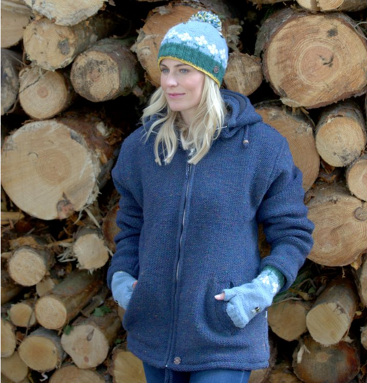 Blue Heather Yak Wool Fleece-Lined Hoody Jacket – Fair Trade Warm Zip Up