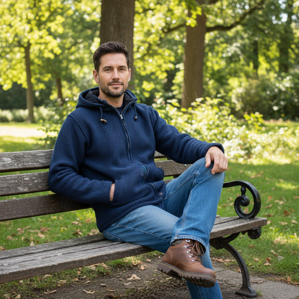 Blue Heather Yak Wool Fleece-Lined Hoody Jacket – Fair Trade Warm Zip Up