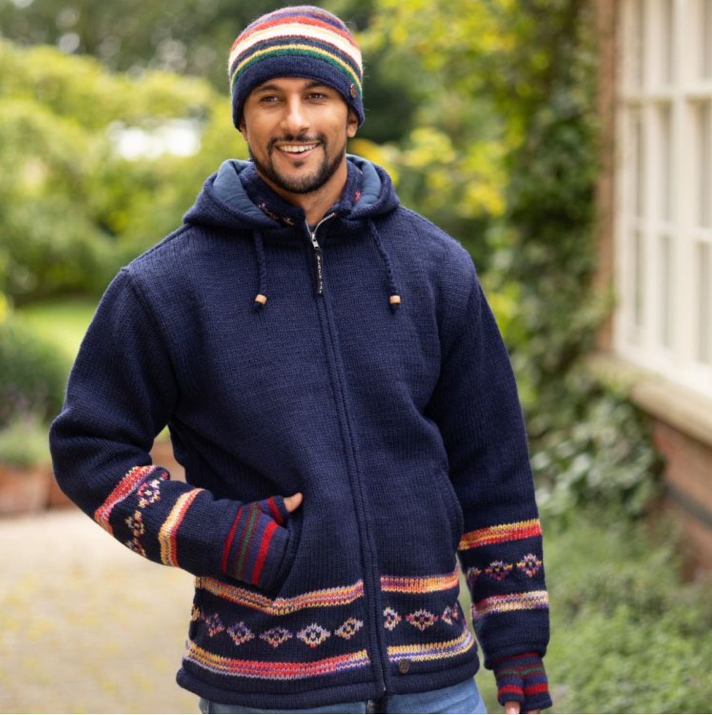 Yak Thick Wool Fleece Lined Jacket Hoody Blue - Detachable Hood