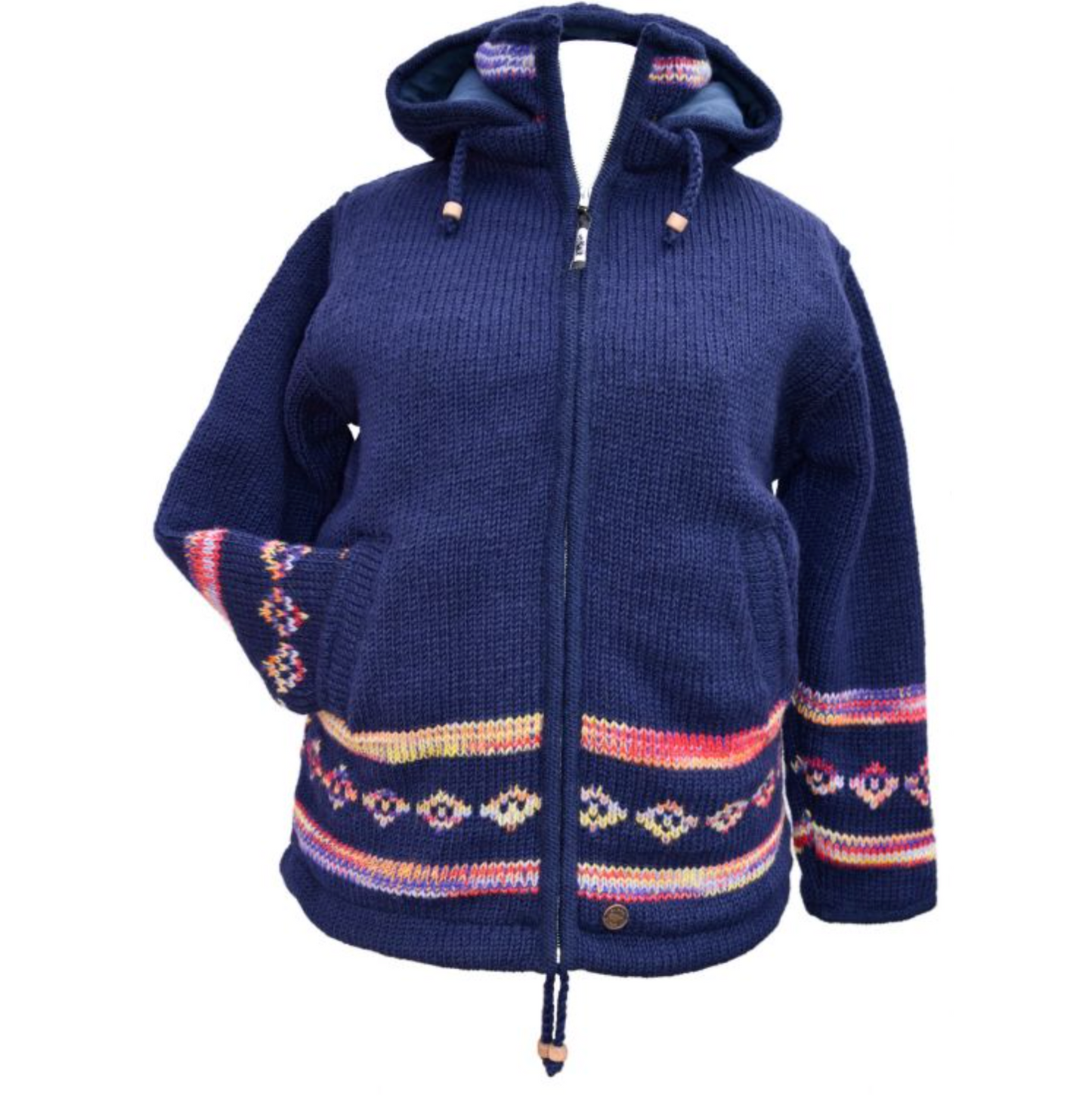 Yak Thick Wool Fleece Lined Jacket Hoody Blue - Detachable Hood