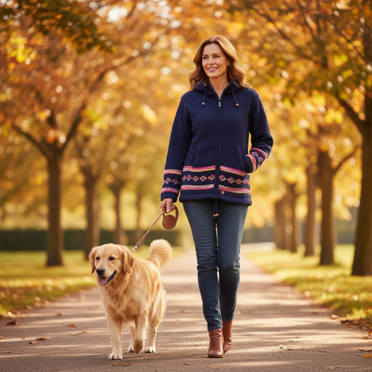 Yak Thick Wool Fleece Lined Jacket Hoody Blue - Detachable Hood