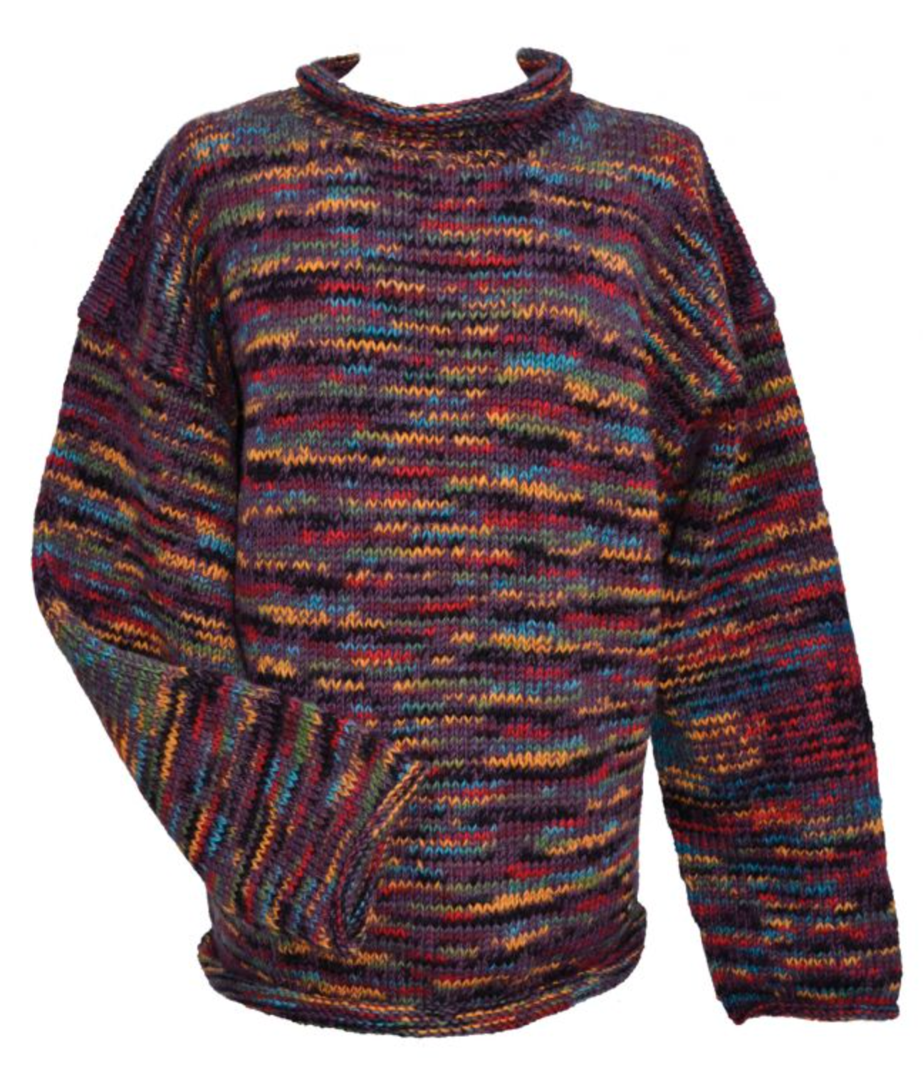 Yak Thick Wool Jumper - Burgundy Multicoloured