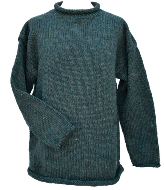 Yak Thick Wool Green Jumper - Pine Heather