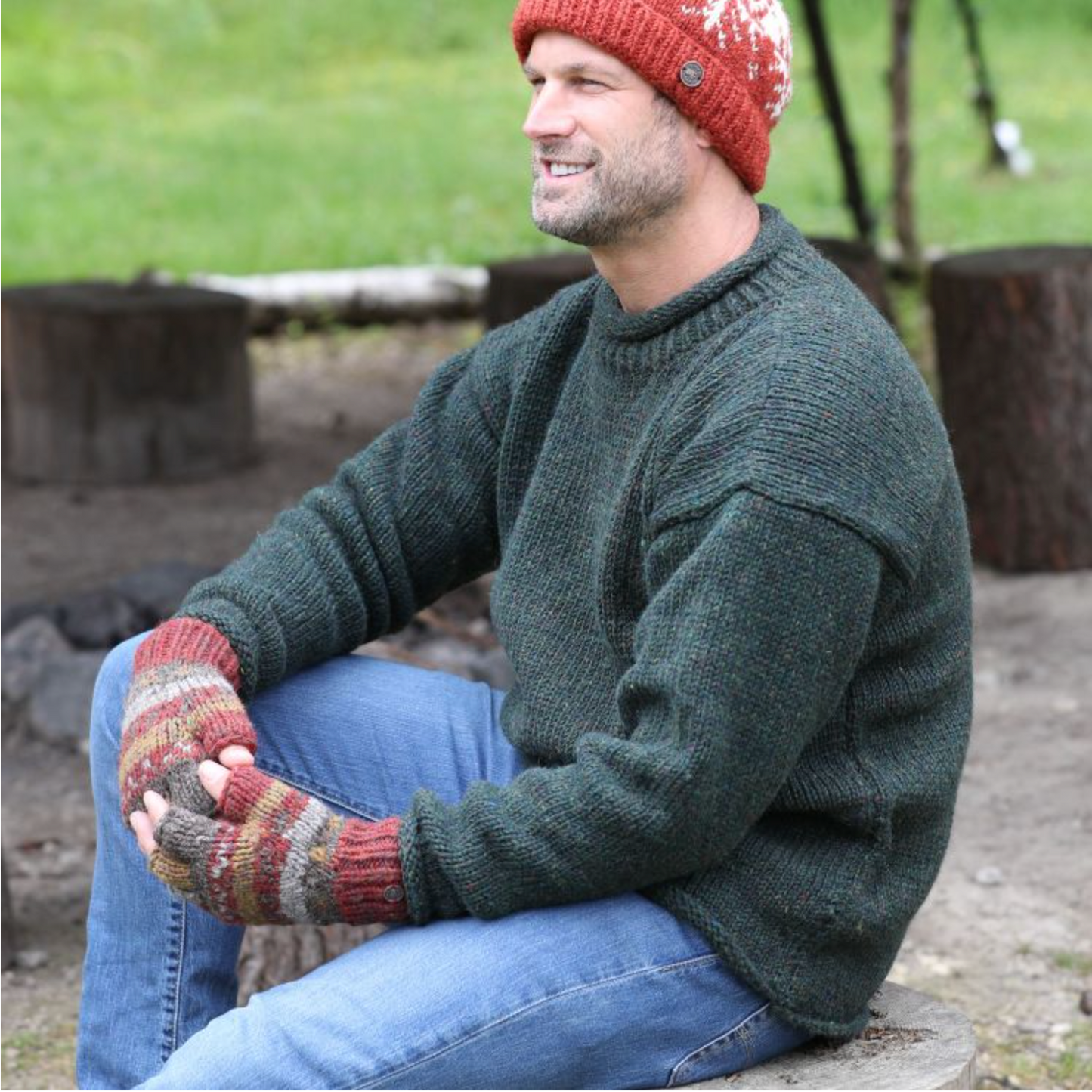 Yak Thick Wool Green Jumper - Pine Heather