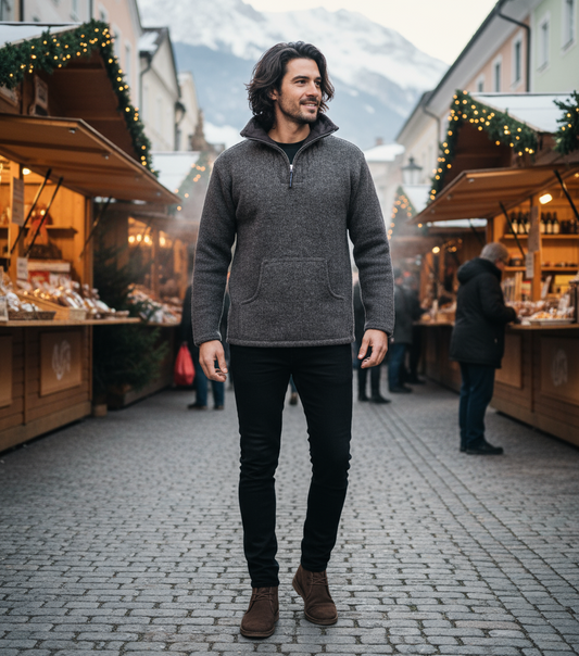 Natural Thick Wool  Pull on Jumper Yak Wool - Charcoal Grey