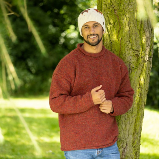 Yak Thick Wool Burnt Orange Jumper - Rust Heather