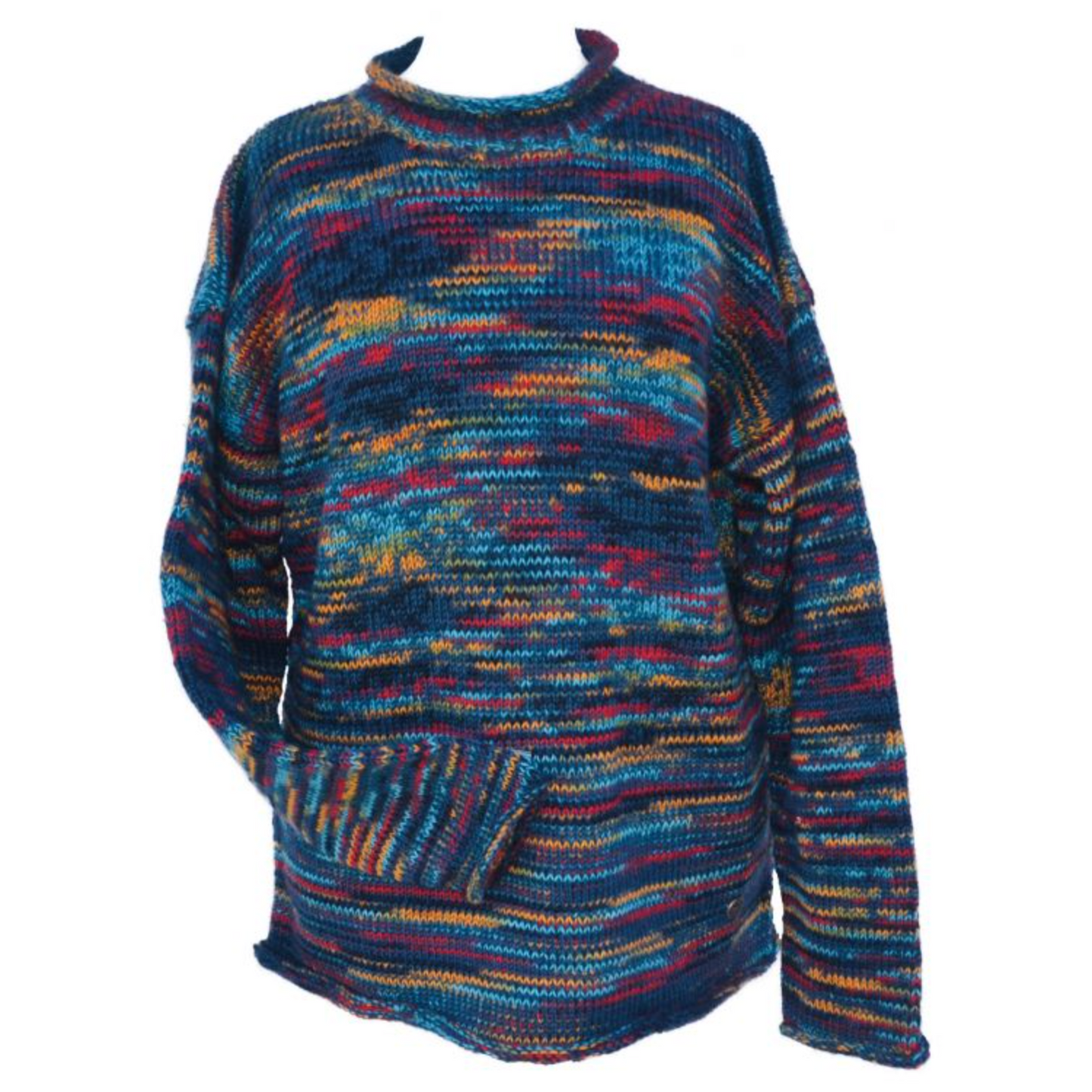 Yak Thick Wool Jumper - Teal Multicoloured