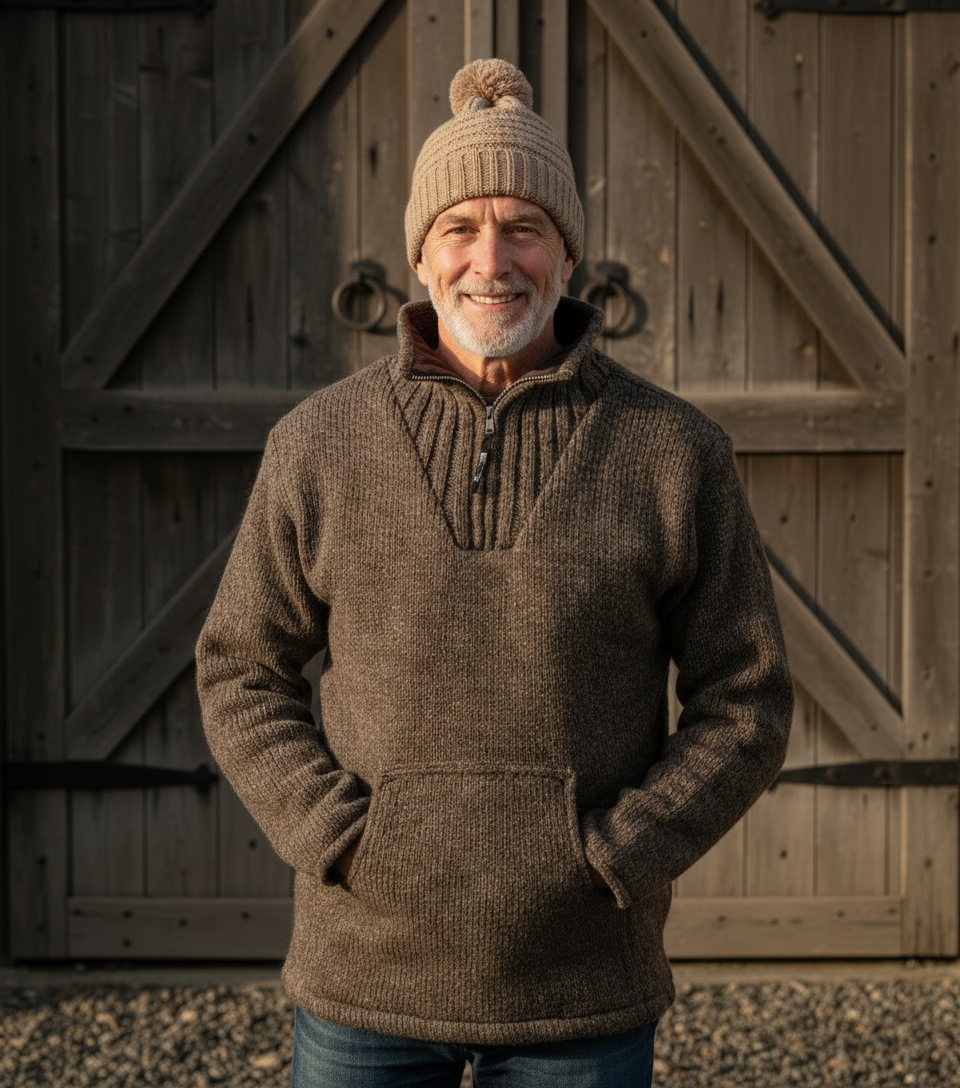 Natural Thick Wool Pull on Jumper Yak Wool - Brown