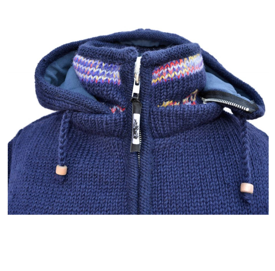 Yak Thick Wool Fleece Lined Jacket Hoody Blue - Detachable Hood