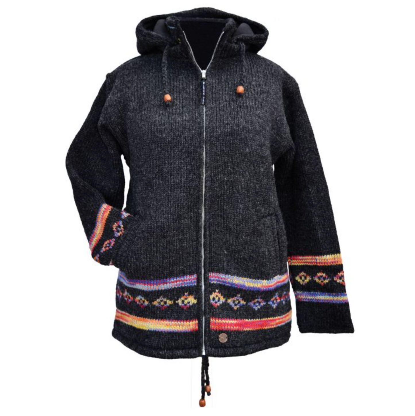 Yak Thick Wool Fleece Lined Jacket Hoody Charcoal Grey - Detachable Hood