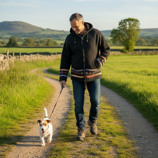 Yak Thick Wool Fleece Lined Jacket Hoody Charcoal Grey - Detachable Hood