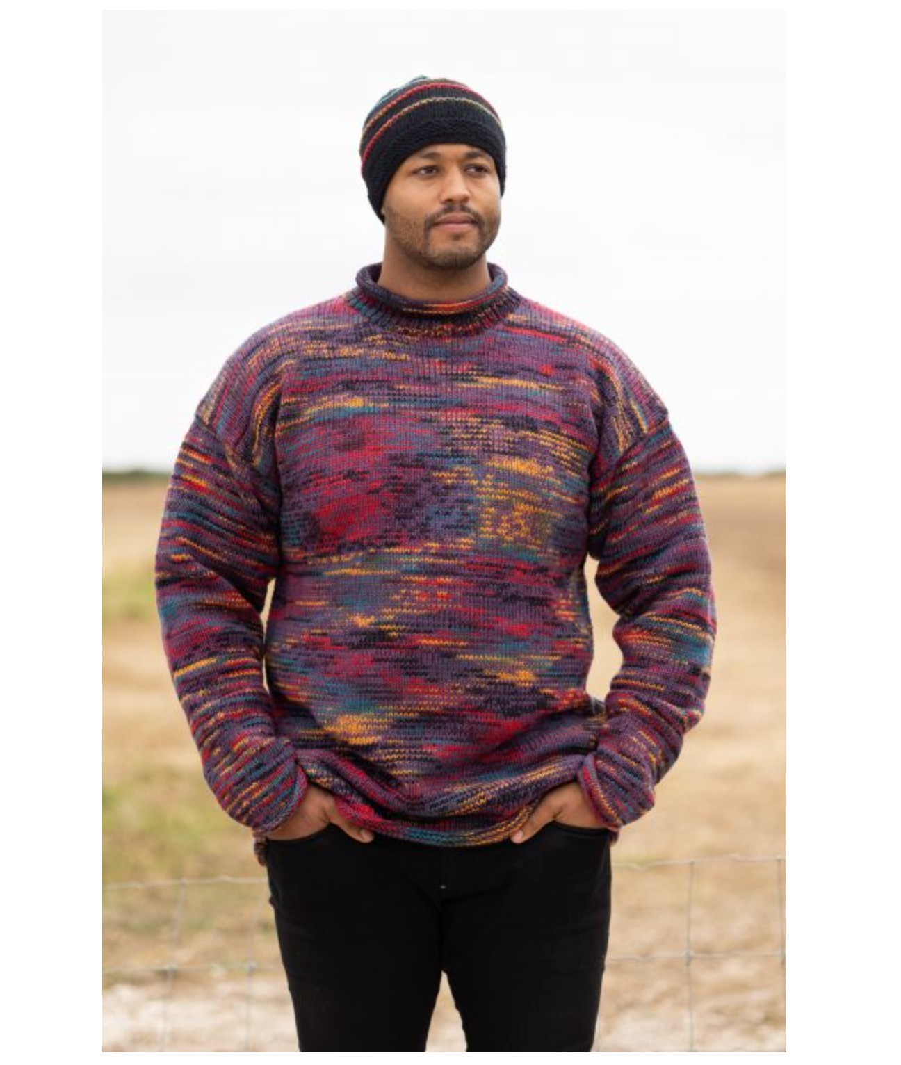 Yak Thick Wool Jumper - Burgundy Multicoloured