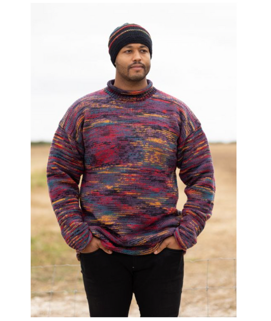 Yak Thick Wool Jumper - Burgundy Multicoloured