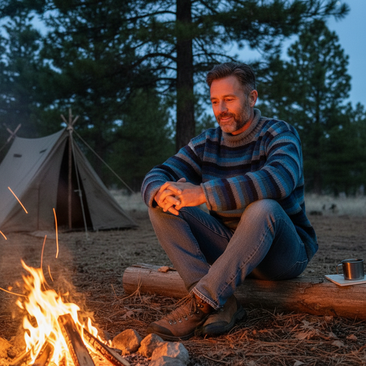 Yak Wool Jumper – Hand Knitted Fair Trade Unisex Sweater in Blue, Grey & Charcoal Stripes
