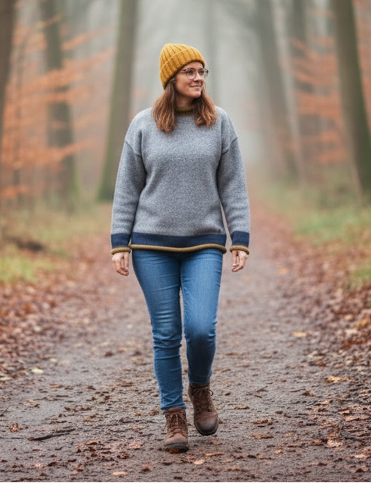 Yak Wool Jumper – Grey with Blue & Gold Trim