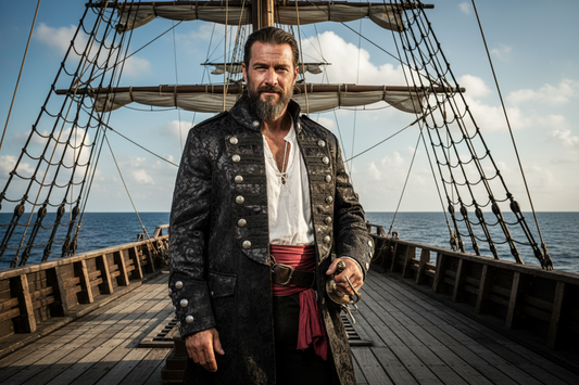 Military Pirate Steampunk - Heavy Brocade Jacket Goth Victorian - Black