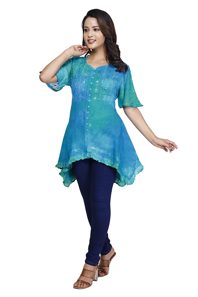 Cheesecloth Top Turquoise