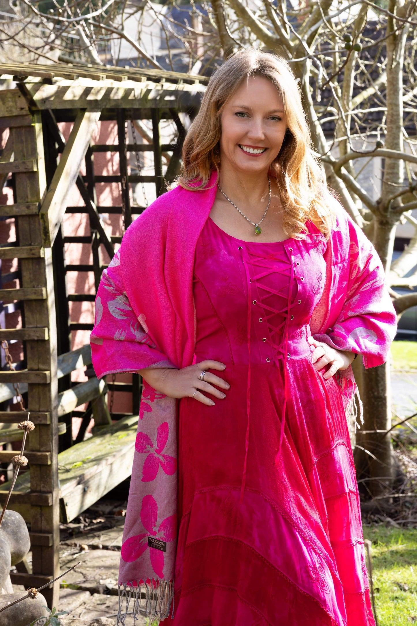Lace Up Bodice Dress - Magenta Pink