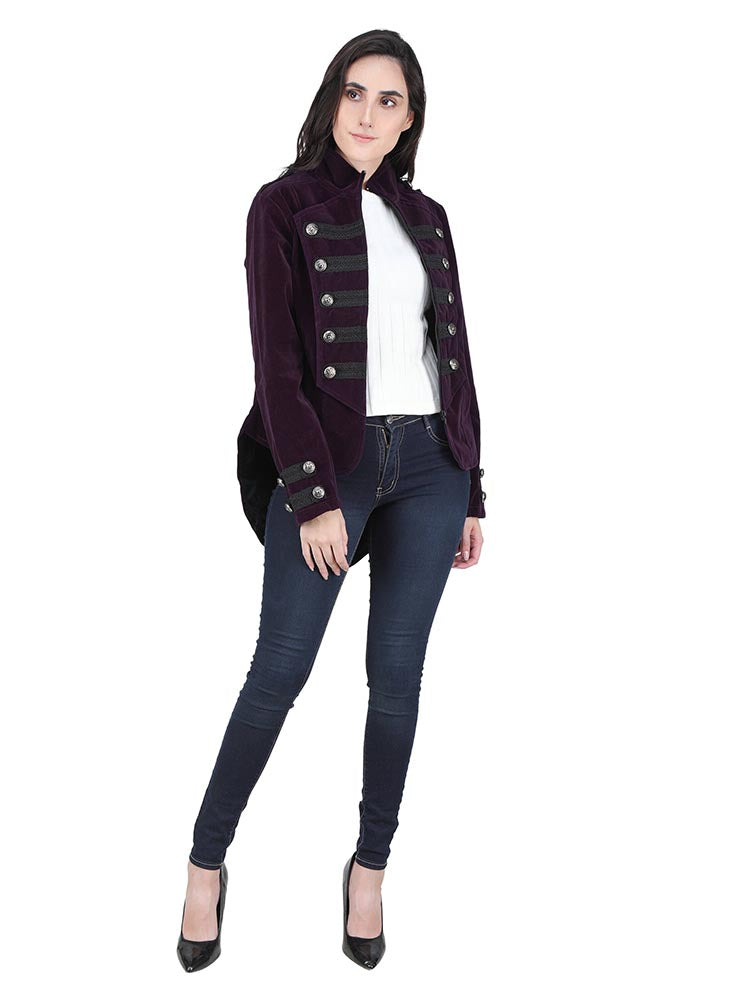 Steampunk Military Velvet Jacket Tailcoat - Black