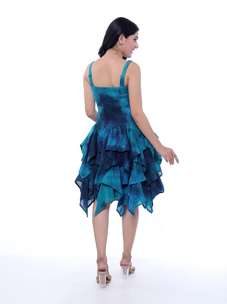 Sky Dress Midi Tiered Dress - Turquoise/Navy