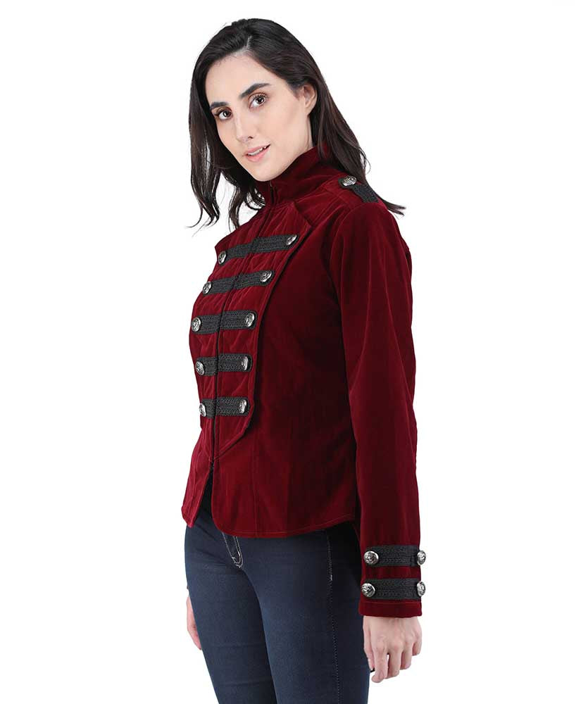 Steampunk Military Velvet Jacket Tailcoat - Burgundy