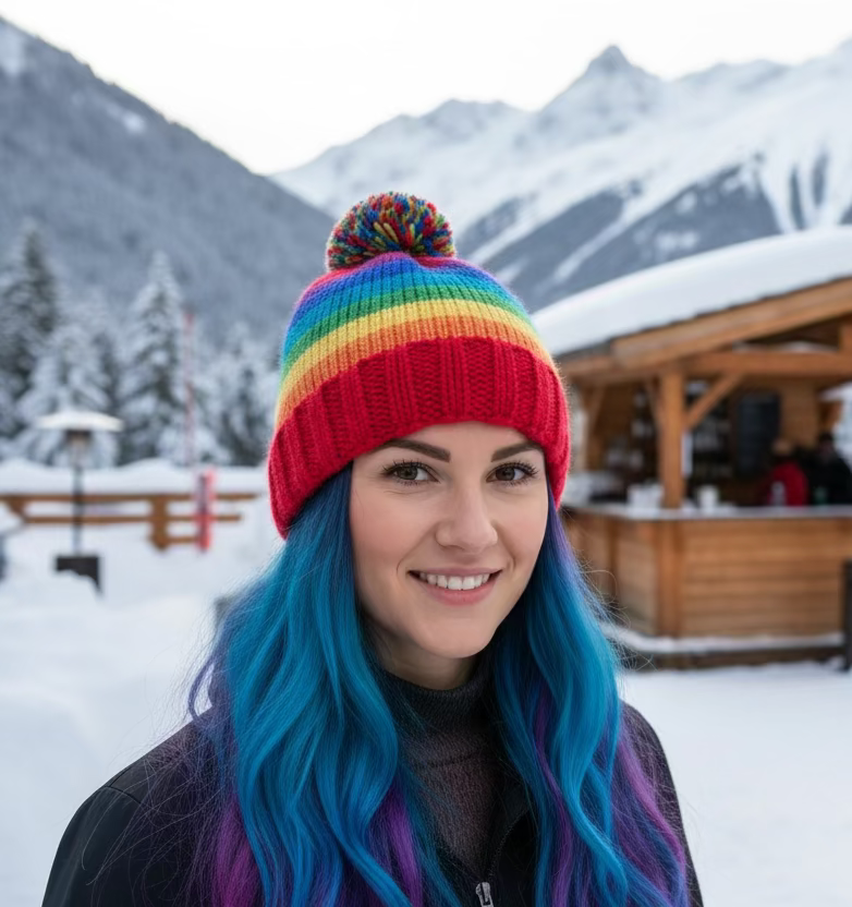 Yak Wool Fair Trade Fleece Lined Bobble Hat – Rainbow Stripe