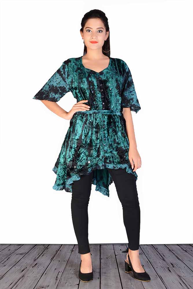 Velvet Tunic Top - Teal Green