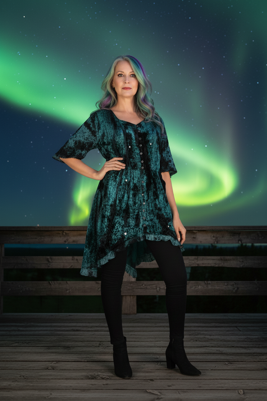 Velvet Tunic Top - Teal Green
