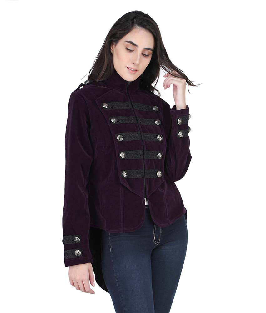 Steampunk Military Velvet Jacket Tailcoat - Aubergine Purple