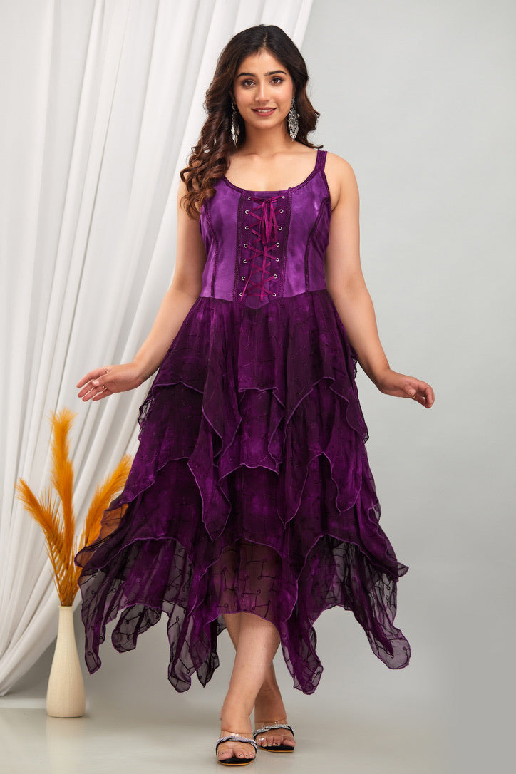 Tiered Stretchy Handkerchief Dress Purple