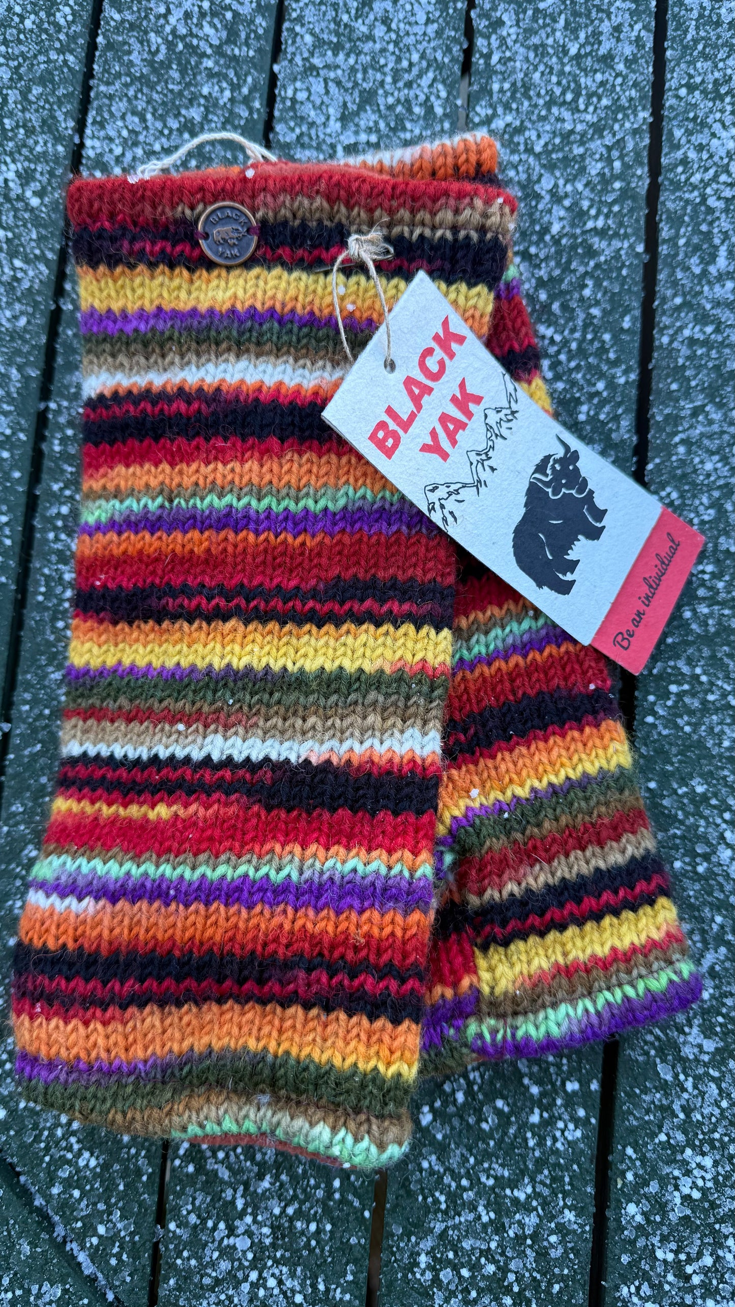 Yak Wool Fleece Lined Hand & Wrist Warmers – Multicolour Stripe