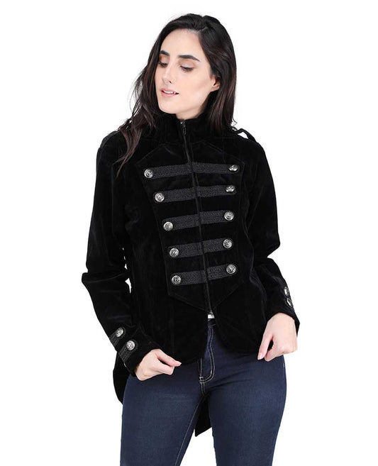 Steampunk Military Velvet Jacket Tailcoat - Black